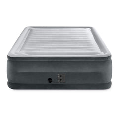 Intex Comfort Plush elevated airbed packaged image shows easy storage and portability