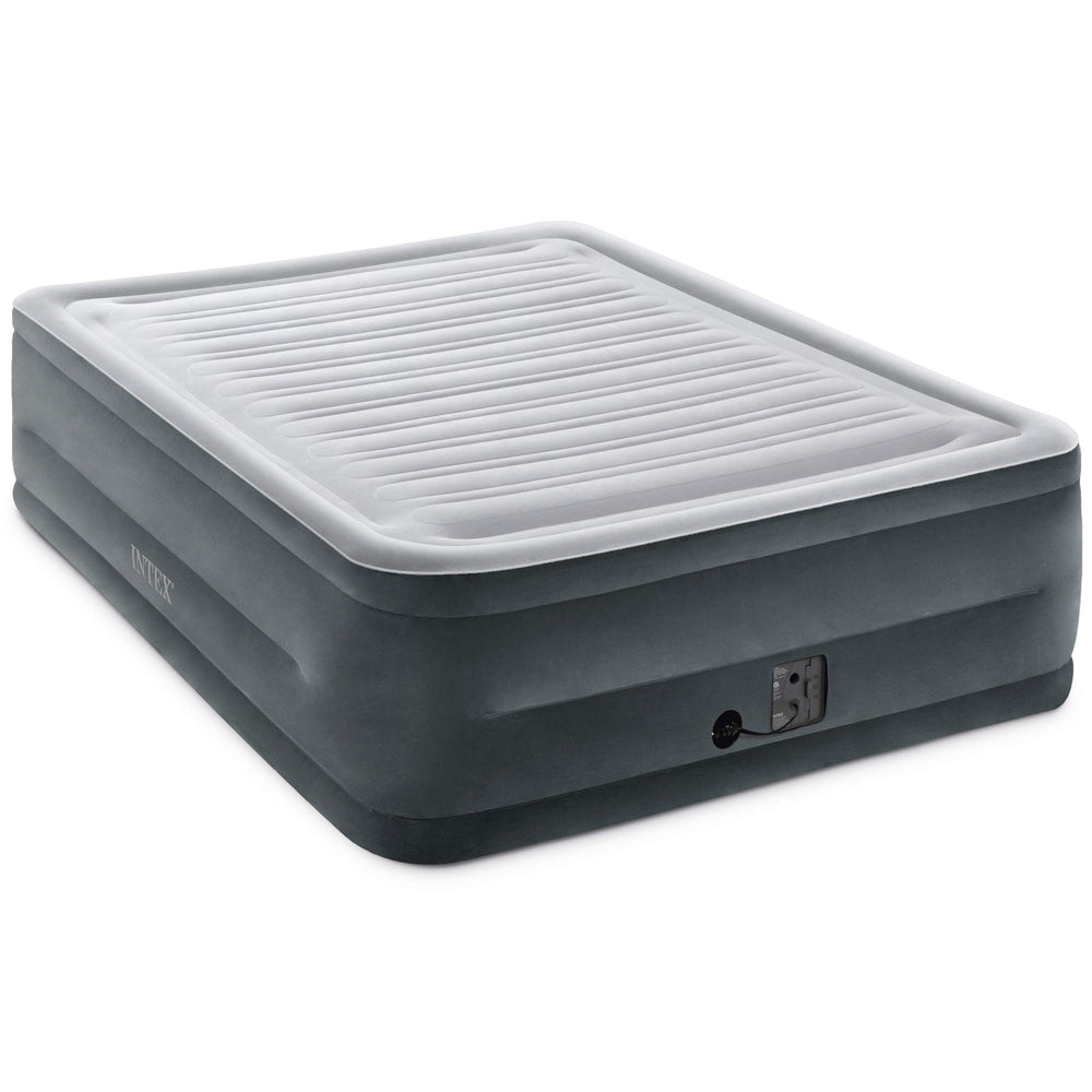 Intex Comfort Plush elevated airbed top view highlights spacious queen sleeping surface for guests