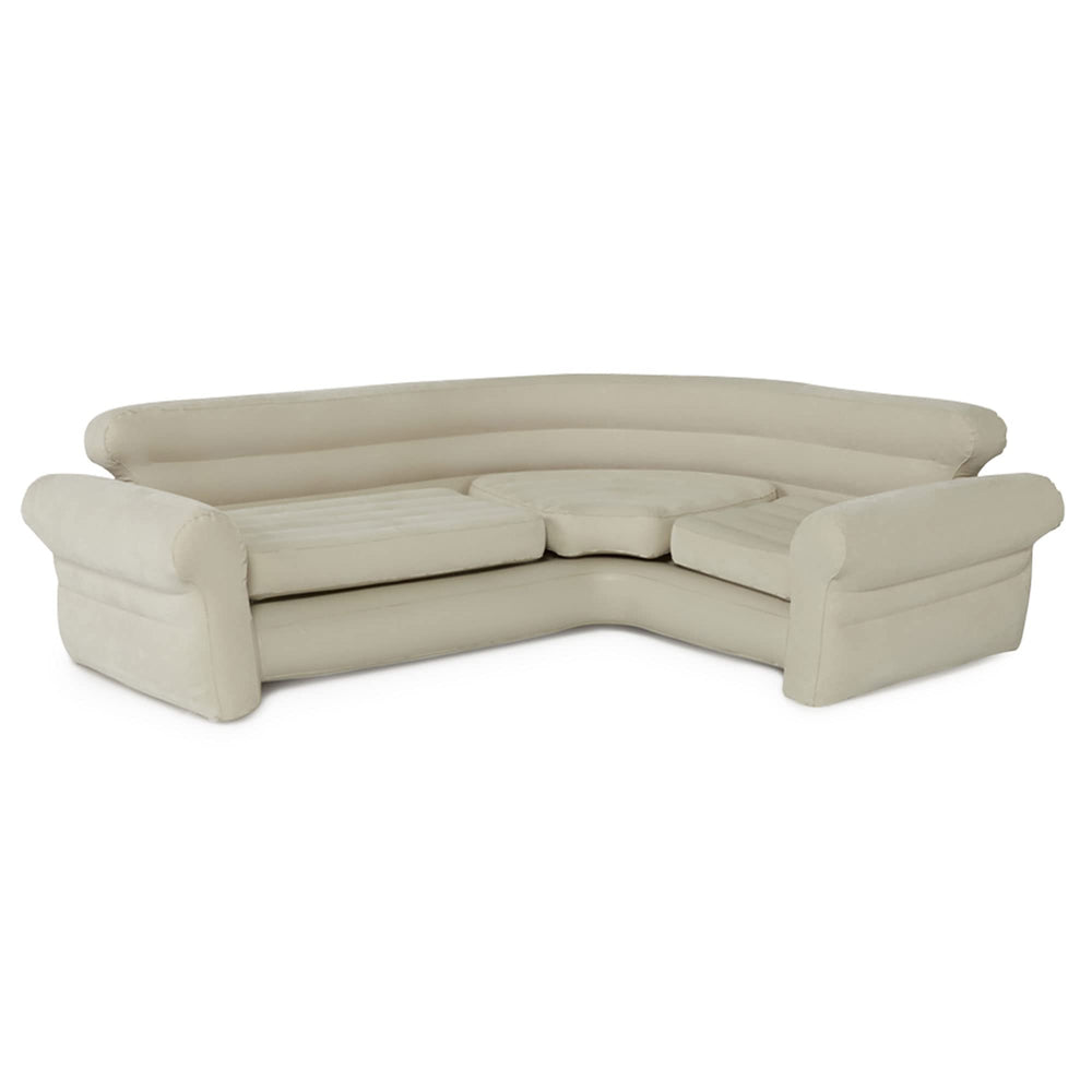 Intex inflatable corner sofa beige lounge area for family relaxation.
