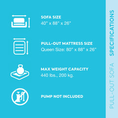 Intex pull-out sofa with 2-in-1 valve for quick inflation and deflation.
