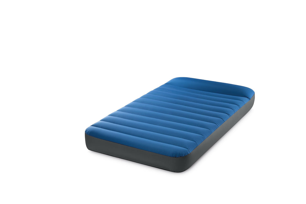 Intex TruAire TPU luxury camping mattress on a twin setup, offering all-terrain comfort.