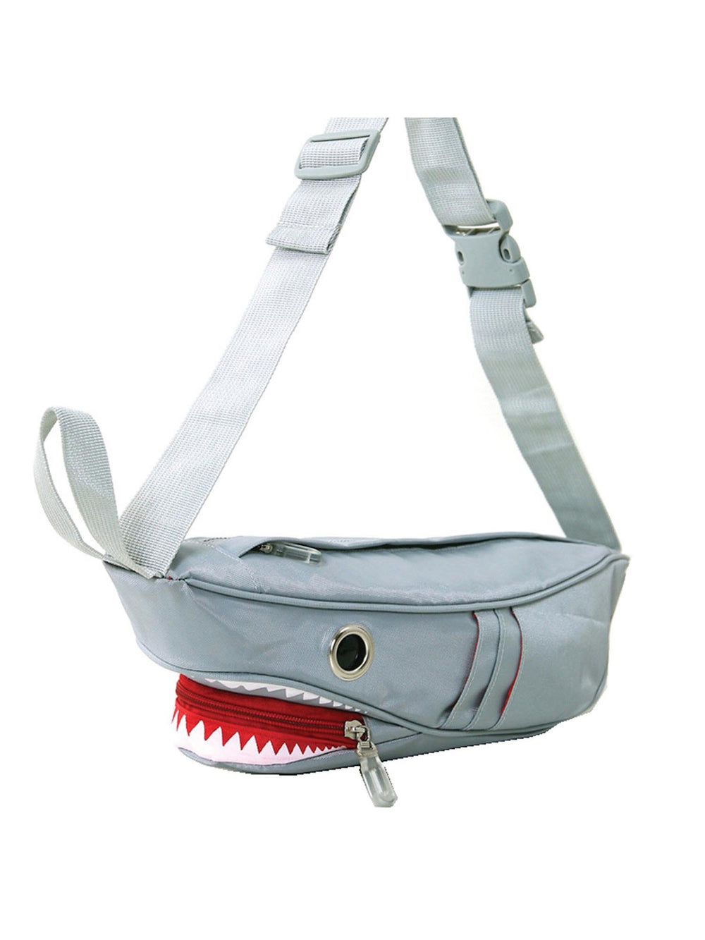 WonderMolly nylon shark fanny pack front view for hands-free on-the-go storage