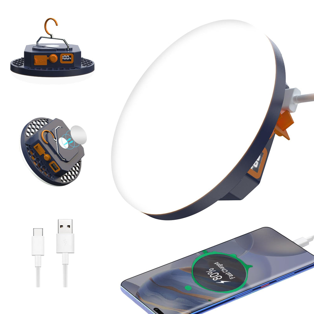 Iodoo 10000mAh LED lantern front view showing bright campsite lighting.