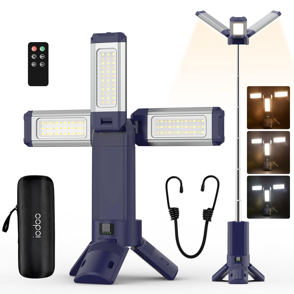 IODOO camping light with four heads providing broad tent illumination
