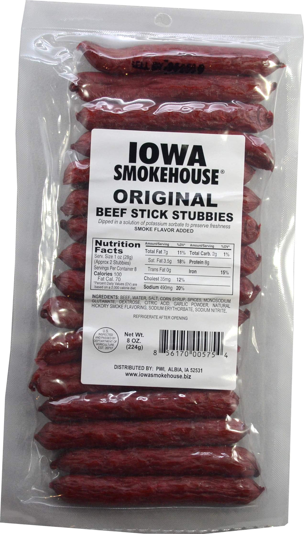 Iowa Smokehouse Stick Beef Stubbies Orig 8oz, ideal for on-the-go snacking and lunchbox treats