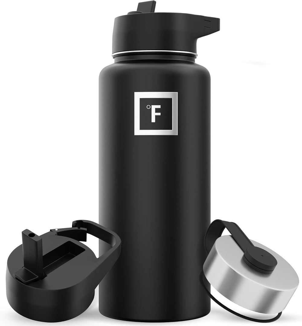 IRON °FLASK 32oz Midnight Black front view shows rugged insulated bottle for outdoor hydration