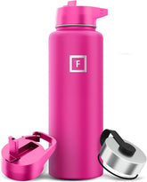 IRON °FLASK 40oz pink-tulip camping bottle ready for rugged outdoor adventures.