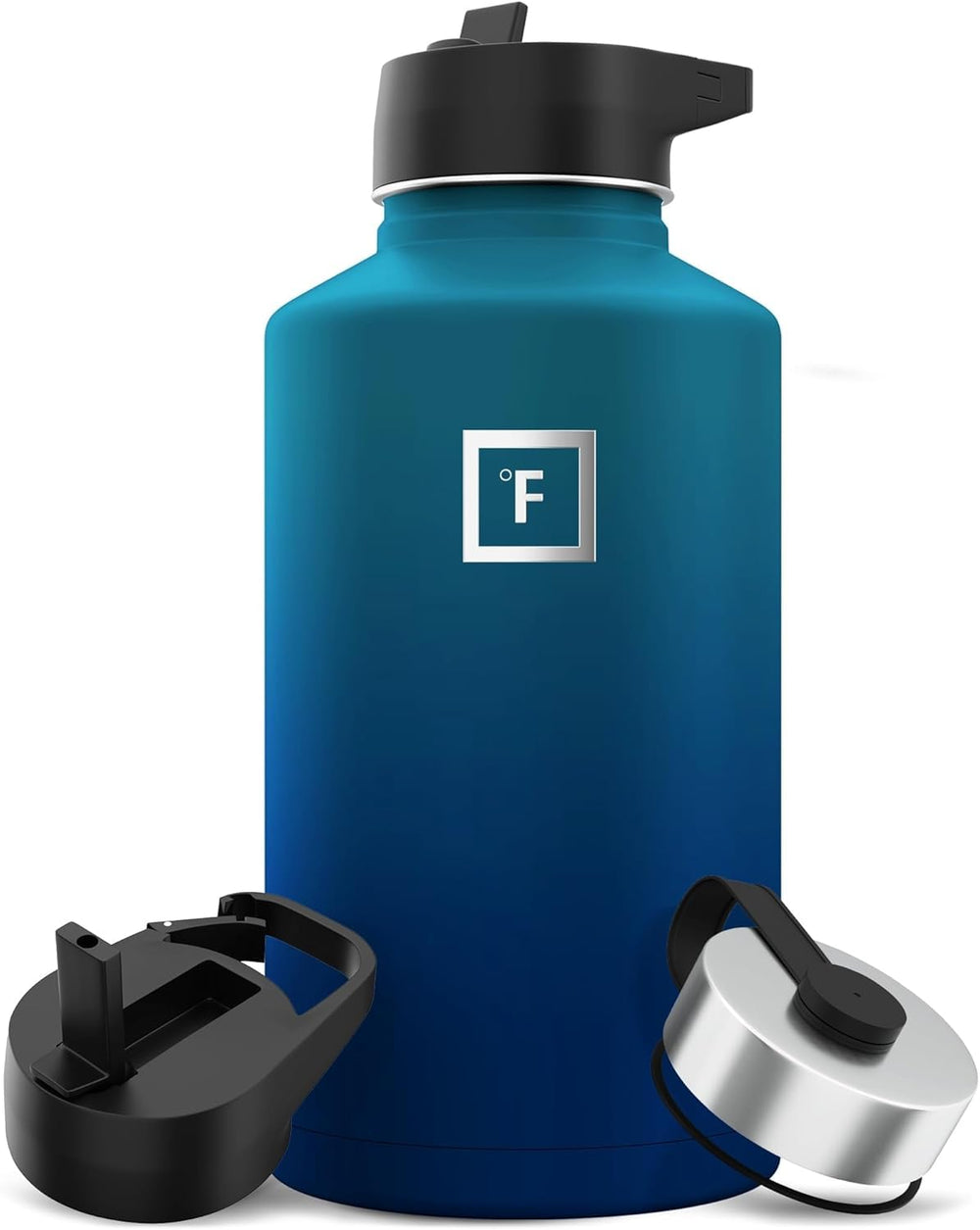 IRON °FLASK 64oz Dark Night front view for all-day hydration on outdoor adventures.