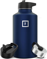 IRON °FLASK Twilight Blue 64 oz front view shows rugged powder-coated finish for outdoor adventures.