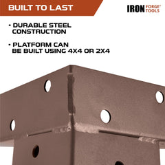Iron Forge Tools tree stand bracket mounted demonstrates elevated deer blind compatibility and solid support.