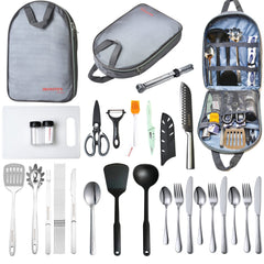 Ironsten camping utensils set cover and bag for organized outdoor cooking