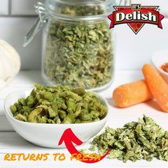 It's Delish dried celery flakes used in meal prep, saving chopping time.