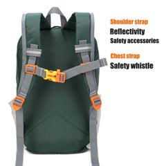 IVYGREEN Little Kids Hiking Backpack chest strap close-up highlights safety toy whistle