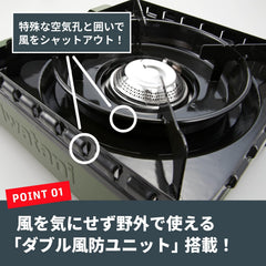 Iwatani CB-ODX-1-OL porous burner maintains heat in wind