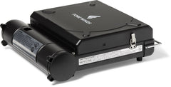 Iwatani Fore Winds Luxe Stove burner close-up highlights 12,000 BTU power and precise flame control.