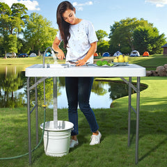 IWDOO fish cleaning table with sink offers a durable outdoor prep surface.