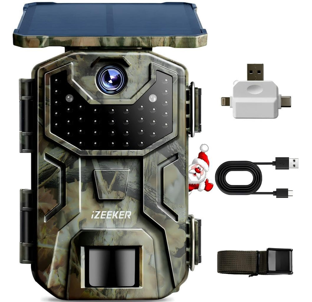 iZEEKER solar trail camera front view for rugged outdoor security