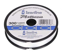 Izorline Platinum mono line in clear, high knot strength for reliable fishing setups.
