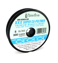 Izorline XXX smoke monofilament line showcasing soft handling and abrasion resistance for fishing.