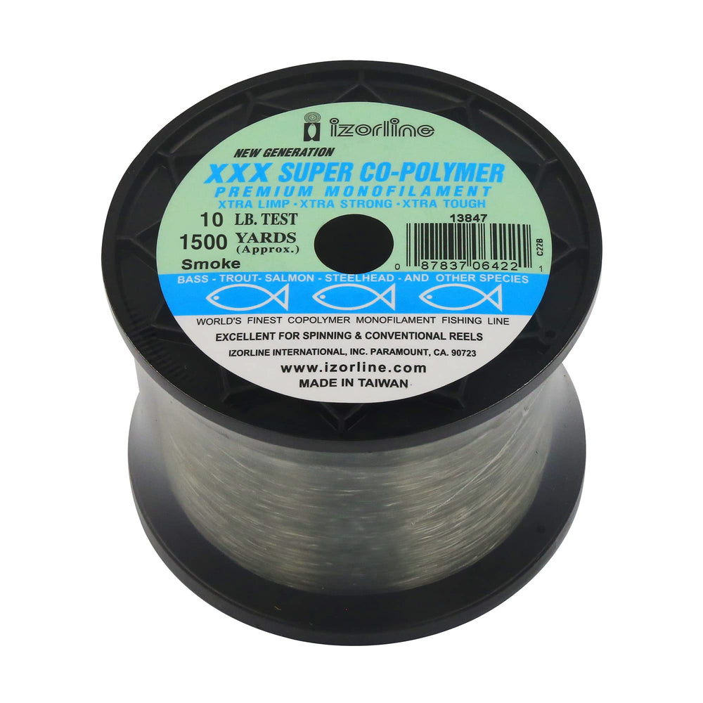 Izorline XXX Super Co-Polymer Smoke line highlighting soft feel and abrasion resistance for easy knot tying
