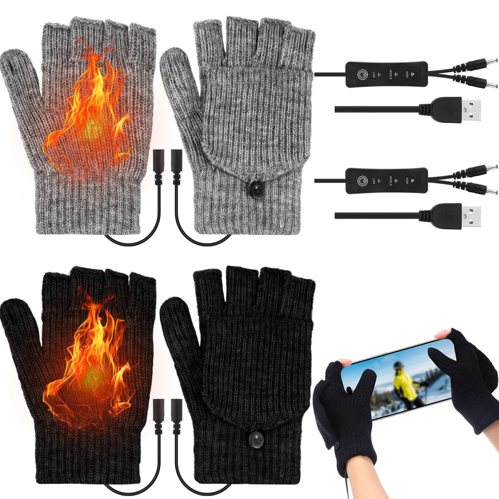 JaGely gray heated gloves pair offering customizable warmth for outdoor use.