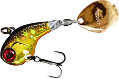 Jackall Deracoup Tall Spin Jig 3/4 oz in gold and black offers long casts and enticing wobble