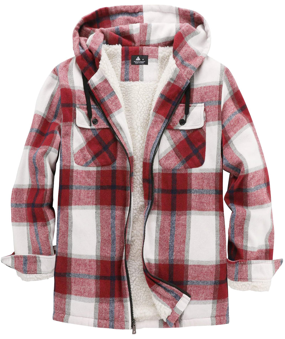 JACKETOWN mens flannel hoodie plaid front zip for versatile warmth