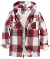 JACKETOWN mens flannel hoodie plaid front zip for versatile warmth