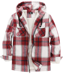 JACKETOWN mens flannel hoodie plaid front zip for versatile warmth
