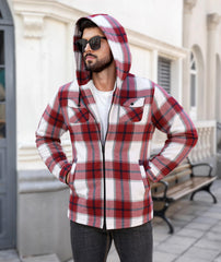 JACKETOWN plaid hoodie showing side pockets for essentials
