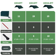 JAICOM tarp with 8 aluminum ground pegs for stable staking