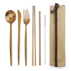 JANKNG portable 6-piece cutlery set with carrying pouch, ideal for travel and daily meals.