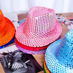 Janmercy sequin hat color range image emphasizes bold hues for coordinating party outfits.