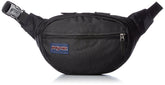 JanSport Fifth Avenue 2L lumbar pack in black, front view, ideal for hands-free daily errands.