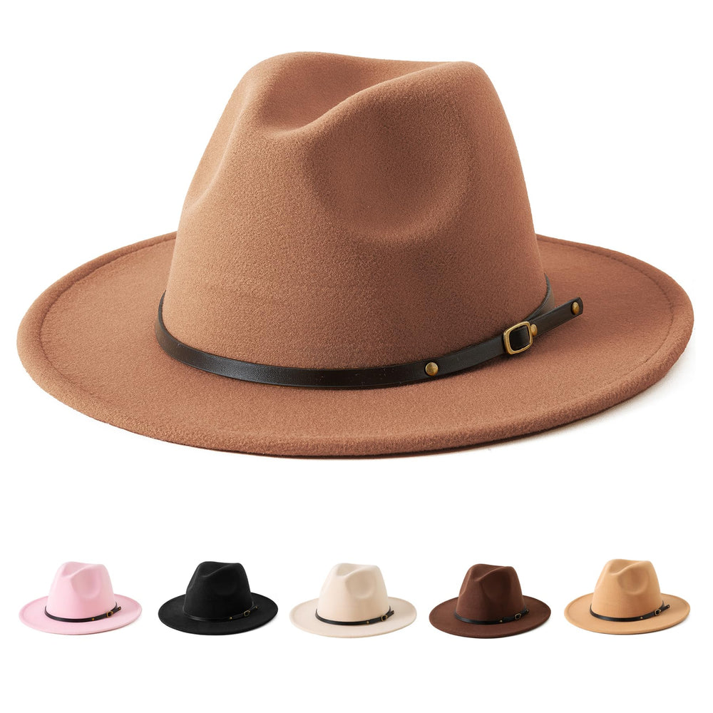 Jastore kids classic wide-brim fedora khaki front view offers sun protection and chic playtime style.