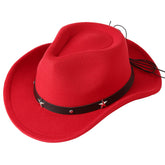 Jastore Kids Western Hat with Buckle on red felt offers sun protection during outdoor play.