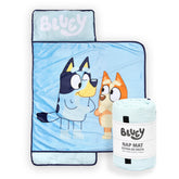 Jay Franco Bluey nap mat with embedded pillow and blanket for cozy travel and sleepovers