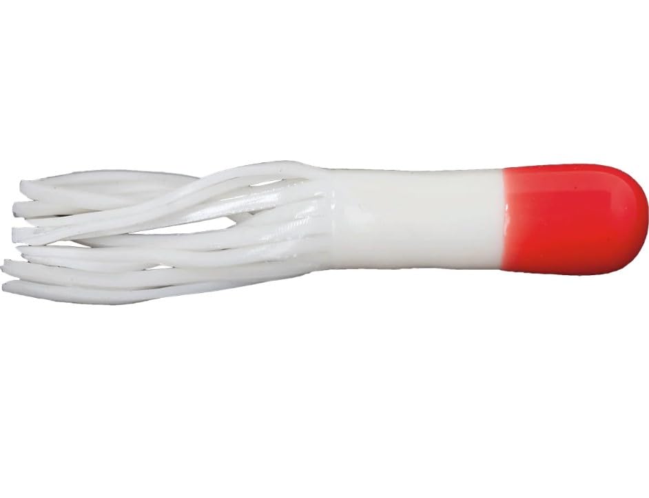 JB Lures LT4-WHRT 4in tube white red top—excites strikes for bass, pike, and walleye