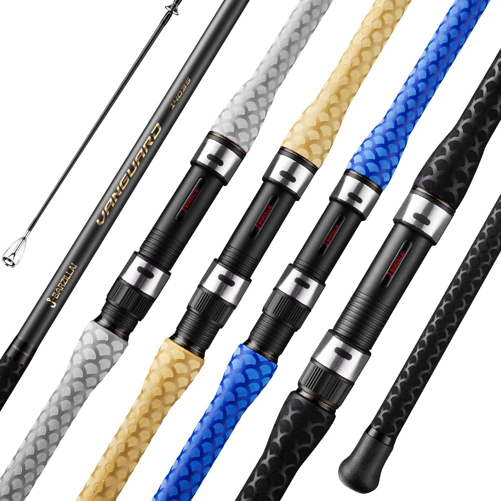 J-BARZILLAI CarbonPro surf casting rod 12ft black with strong sensitivity for anglers.