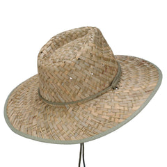 Jeanne Simmons stained straw braid lifeguard hat green chin cord detail for secure wear