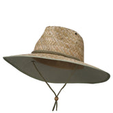 Jeanne Simmons stained straw braid lifeguard hat green front view with sun shading