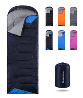 JEAOUIA sleeping bag navy blue hood drawstring for added warmth outdoors