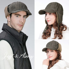 Jeff & Aimy Tweed Wool Hat earflaps close-up for wind protection
