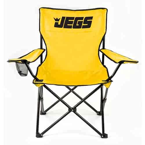 JEGS folding chair in yellow canvas with logo for outdoor seating