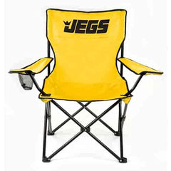 JEGS folding chair in yellow canvas with logo for outdoor seating