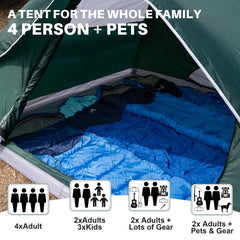 JELUCAMP dome tent interior offers a spacious four-person sleeping area.
