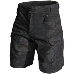 Jessie Kidden men's tactical stretch shorts front view show durable rip-stop fabric for rugged outdoor wear.