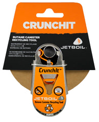 Jetboil CrunchIt demonstrates puncturing a JetPower canister to enable recycling.