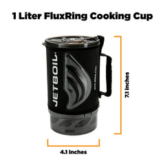 Jetboil FluxRing 1L cup with cozy keeps beverages hot on trail.