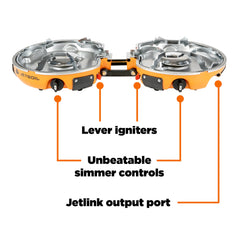Jetboil Genesis burner in action demonstrates fast boil times for hot drinks and meals.
